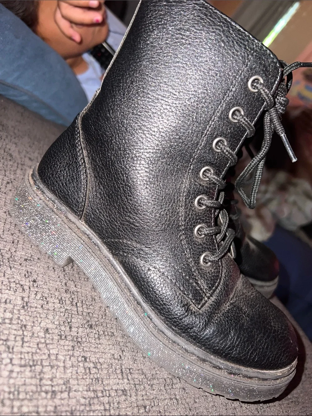 Kids Black Lace-Up Combat Boots - Classic Stylish Design